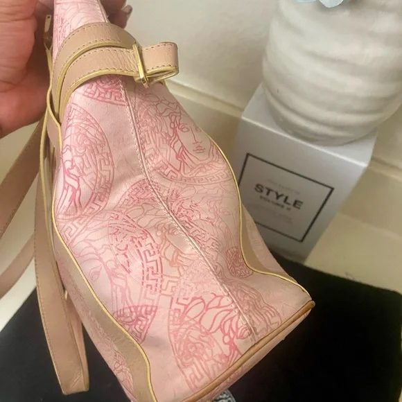 Versace Pink and Tan Tote Bag with Medusa Logo - Picture 5 of 12